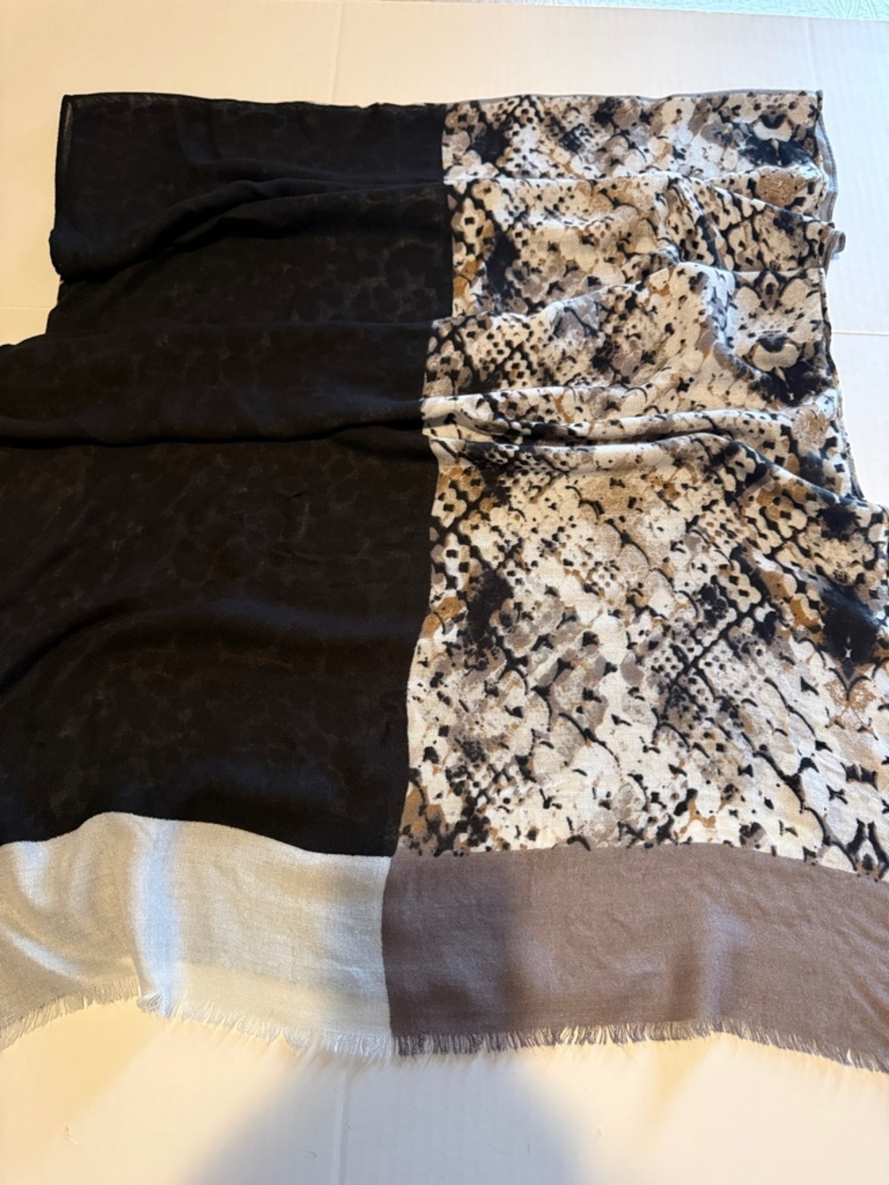 Carlos by Carlos Santana Taupe, Black & Cream Animal Mix Shawl - Picture 9 of 9